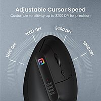 Portronics Toad Ergo Vertical Wireless Mouse – 2.4GHz |DPI up to 3200| Black | 1 Year Warranty