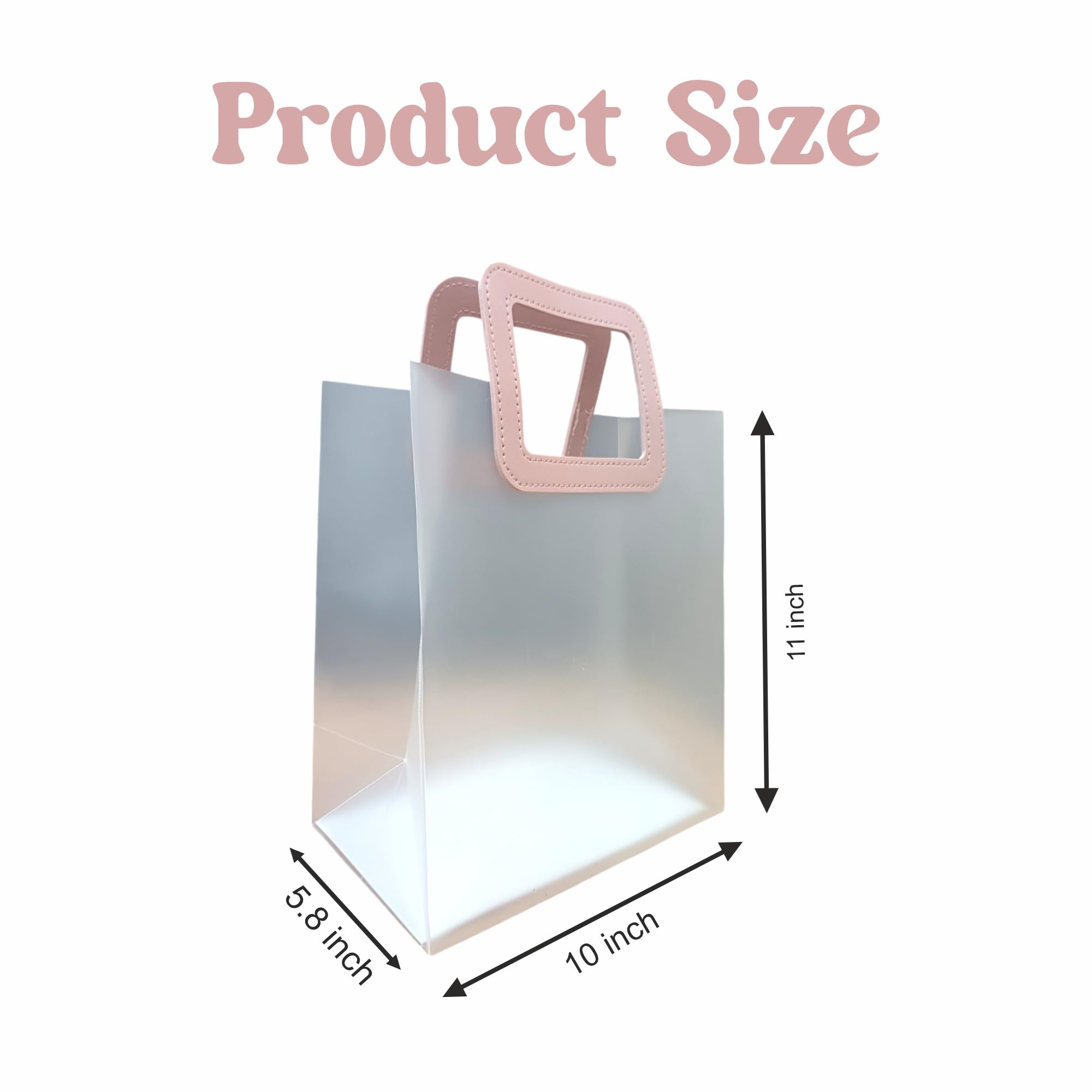 Set of 6 Peach Transparent Medium PVC Gift Bags with Square Handle | Waterproof Transparent Tote Bags for Weddings, Birthdays, Shopping, Party Favors