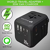 UltraProlink UM1187 - World Travel Adapter & 5 USB Gan Charger