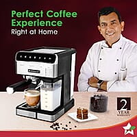 Wonderchef Regenta Automatic Coffee Maker, 20-bar with Auto-Frother, Make Espressos, Cappuccinos & Lattes
