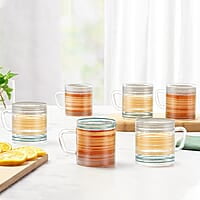 Borosil Vision Glance Tea n Coffee Classic Mug Set of 6 Pcs 210 ml | Borosillicate Glass, Microwave Safe, Scratch Resistance, Lightweight | for Chai, Green Tea, Milk