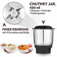 Borosil Best Mixer Grinder, 500 Watts, 3 Jars (1.5L Blending Jar, 1L Dry/Wet Grinding Jar, 400 ml Chutney Jar), Kitchen Mixie, 2 Years Warranty on Motor