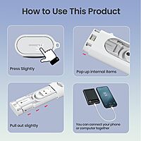 Portronics Snapcase 4 60W Multifunctional Fast Charging Data Cable Kit – Transparent USB-A & Type-C to Male MicroType-CLightning Data Transfer Sim Storage & Eject Pin