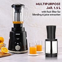 Borosil Grande 1000 W Mixer Grinder, With Double Ball Bearings, 4 Jars (3 SS Jars (1.5 L Blending Jar, 1.2 L Dry/Wet Grinder, 400 ml Chutney Jar) & 1 PC Jar with Fruit Filter) Mixie For Kitchen