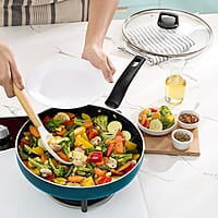 Borosil ProChef Non-Stick Deep Pan with Lid 26 cm | Gas Stove Compatible, Thick Uniform Body for Even Heating | PFOA Free, Blue Exterior, Stir Frying Pan for Eggs, Cutlets, 1 Year Warranty
