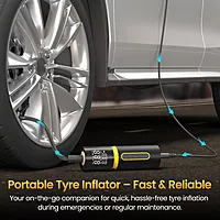 Portronics VAYU 5.0 Lite Tyre Inflator – Portable | Torch | Black | 1 Year Warranty