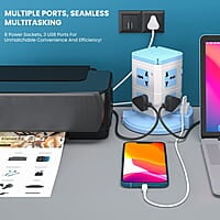 Portronics Power Plate 9 with 3 USB Ports + 8 Power Sockets Power Converter, 2500W Power Output, 2.1A USB Charging Port, 3M Cord Length