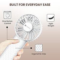 Portronics Toofan Mini 2 Handheld Fan – Rechargeable, 6-Speed, 7 Blades, White