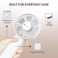 Portronics Toofan Mini 2 Handheld Fan – Rechargeable, 6-Speed, 7 Blades, White