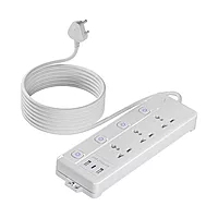 Lapcare LAPEX‑303 Surge‑protected extension board: 3 universal sockets, 3 USB ports (2.1 A), LED switch & mobile phone stand—safe charging.