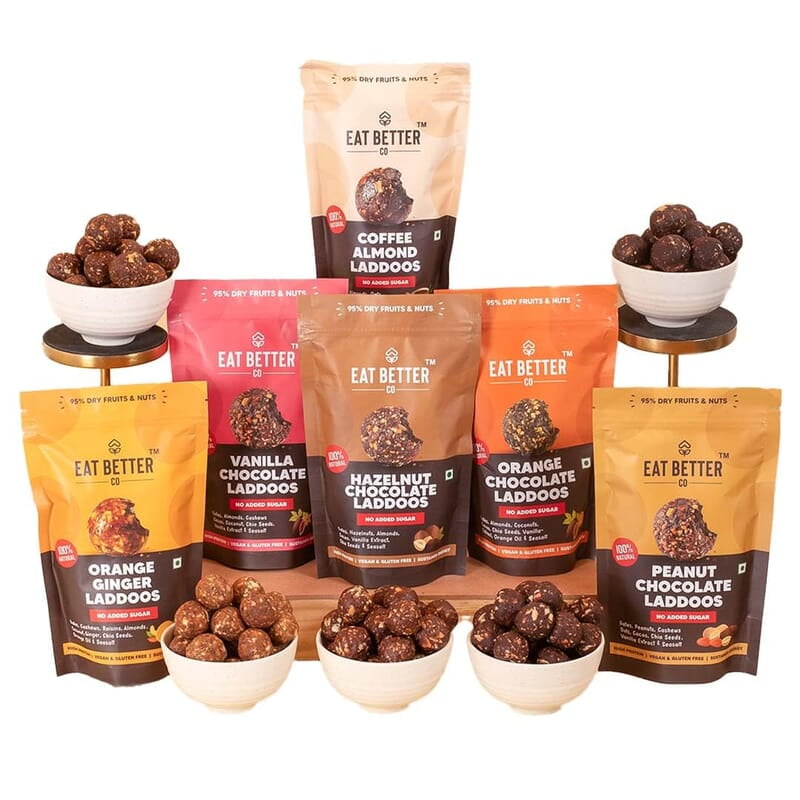 EAT BETTER CO - Assorted Healthy Laddoos - 42 Laddoos in Six Flavours | No Added Sugar | Made with 95% Dry-Fruits | High Protein & Instant Energy - Healthy Chocolate, 570 Gram
