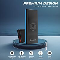 Lapcare MULT I LPB‑453: 10,000 mAh Li‑Polymer power bank with 22.5 W fast wired charging, 15 W wireless charging, dual USB + Type‑C ports, LED indicator & safety protections.