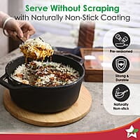 Wonderchef Forza 25 cm Cast-Iron Casserole with Lid Pre-Seasoned Cookware 4.7 L