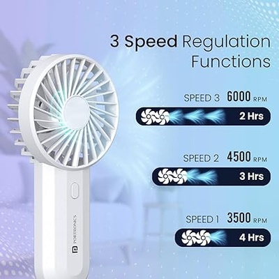 Portronics DualBreeze Handheld Mini Portable Fan With Dual Fan Technology, Upto 4 Hours Playtime, 3 Speed, Low Noise, Rechargeable Fan Ideal for Indoor,Outdoor,Home,Office,Kitchen,Makeup & Travel Use Portronics DualBreeze Handheld Mini Portable Fan With Dual Fan Technology, Upto 4 Hours Playtime, 3 Speed, Low Noise, Rechargeable Fan Ideal for Indoor,Outdoor,Home,Office,Kitchen,Makeup & Travel Use