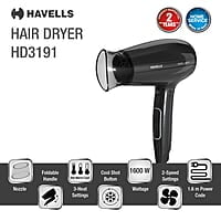 Havells 1600W Unisex Foldable Hair Dryer 2 Heat Settings With Cool Shot (Hot/Warm) Effortless Hair Styling
