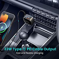 Portronics Car Power Retracto 84W 3-in-1 Car Charger with Retractable Type-C Cable Black