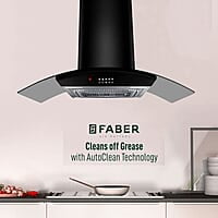 Faber 90 cm 1100 m³/hr Auto-Clean curved glass Kitchen Chimney (HOOD ACE PRO HC PB BK 90, Filterless technology