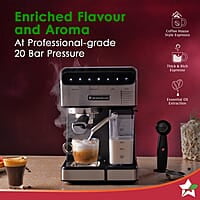 Wonderchef Regenta Automatic Coffee Maker, 20-bar with Auto-Frother, Make Espressos, Cappuccinos & Lattes