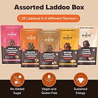 EAT BETTER CO - Assorted Laddoo Box - 35 laddoos in 5 Different Flavors | Dry - Fruit Laddoos | Sugar-Free | Naturally Sweet | Energy Bar Replacement | High Protein and Instant Energy, 520 gm