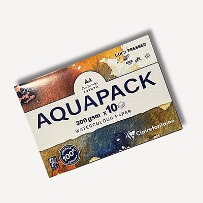 Clairefontaine Goldline Aquapack Cold Press Watercolor Paper Wallet, 300 Gsm, A4
