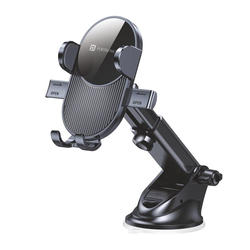 Portronics Clamp M3 – Car Mount, Suction Stand, Black. Perfect for hands-free navigation, this sturdy mount securely holds your device while driving. Easy to install and adjust for optimal viewing.