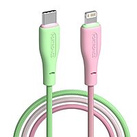 Portronics Hue X – 20W Type-C to Lightning Cable, vibrant Green+Pink design, fast charging, durable build, perfect for iPhone and iPad, stylish and functional, ideal for everyday use.