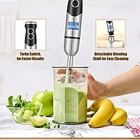 Kent Ss Hand Blender 450W | Variable Speed Control | Turbo Switch For Fast Blending | Detachable Shaft For Easy Cleaning | Hot & Cold Blending | Low Noise Dc Motor - Stainless Steel, 450 Watts, Silver