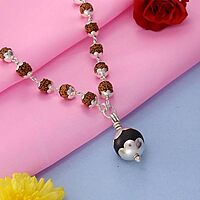 Silver Rudraksha Mala with Karungali Pendant