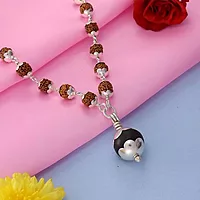 Silver Rudraksha Mala with Karungali Pendant