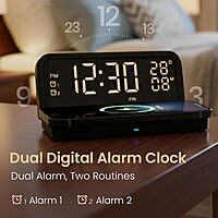 Portronics Freedom 4E 15W Wireless Charger – Dual Alarm Clock | Fabric Pad | iPhone 12–17