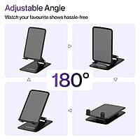 Ambrane Metallic Mobile Holder for All Smartphones, Tabs, Kindle, iPad Mobile Holding Tabletop Stand, 180 Perfect View, Height Adjustment, Foldable Design Twistand Pro