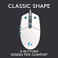 LOGITECH LIGHT SYNC WIRED GAMING MOUSE G203-White