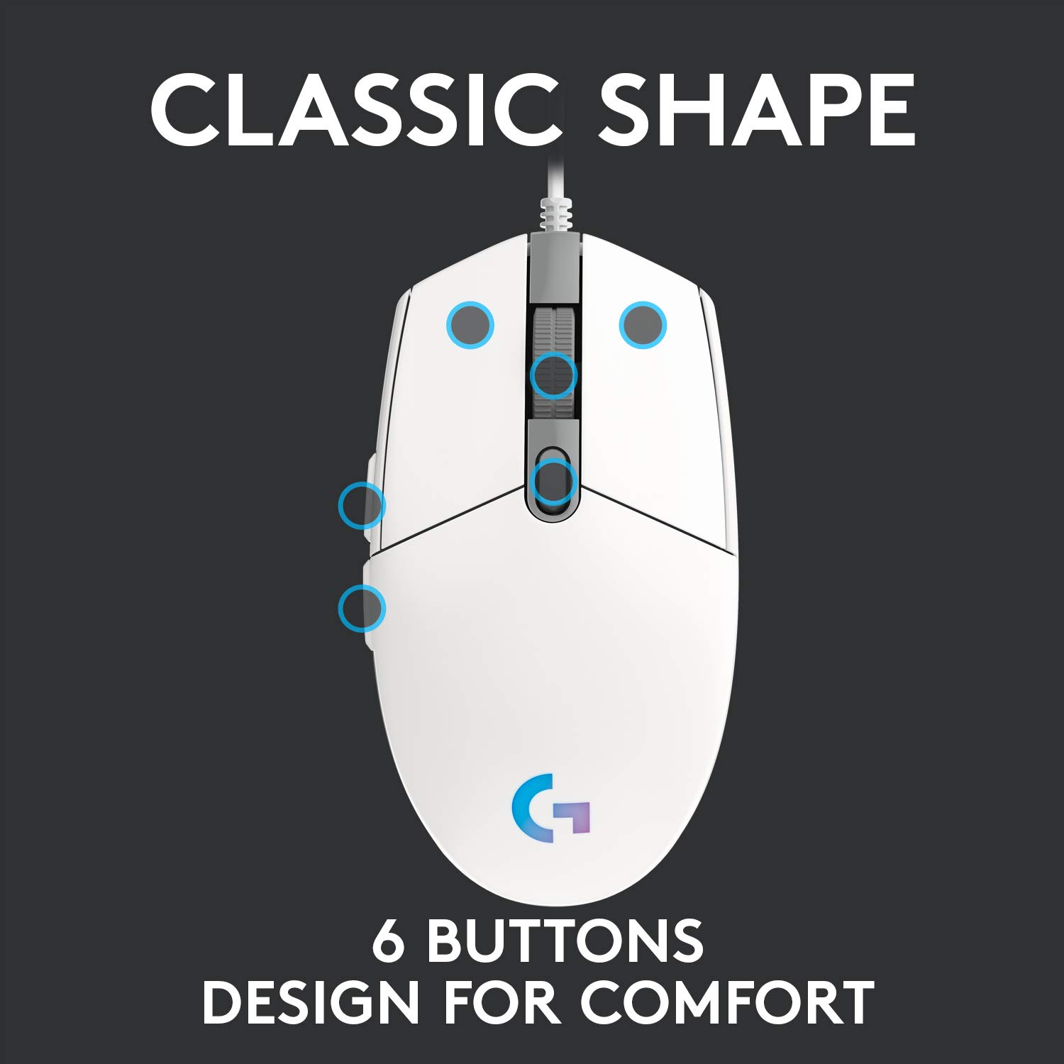 LOGITECH LIGHT SYNC WIRED GAMING MOUSE G203-White
