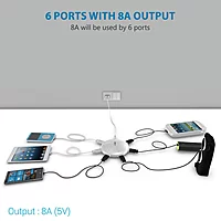 Portronics UFO Charger – 6-Port USB Charging Station (8A) | Fast Multi-Device Charging | Compact & Portable | Ideal for Home & Office