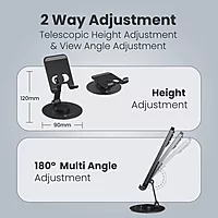 Portronics Mobot 4 – A versatile 360° mobile stand featuring a sturdy metal base, perfect for hands-free viewing. Ideal for video calls, streaming, and presentations. Adjustable and portable design.