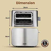 AGARO GRAND 2 Slice Stainless Steel Pop Up Toaster 850W