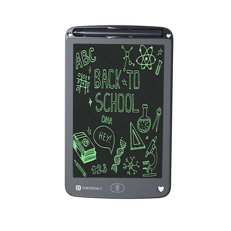 Portronics Ruffpad 12 – 12" LCD Writing Pad, Black. Perfect for notes, sketches, and reminders. Lightweight, portable, and eco-friendly. Easy to use with a simple erase button. Ideal for all ages.