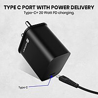 Portronics 1024 Adapto 20C Charger – 20W Type-C PD | 5V/3A, 9V/2.22A, 12V/1.67A | Black