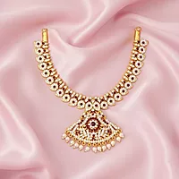 Gold Plated Red and White Stone Attigai Necklace
