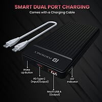Portronics Luxcell B 10K 10000 mAh 22.5W Fast Charging Power Bank, Ultra Slim Power Bank with Mach USB-A Output, Type C PD Output