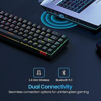 Portronics Hydra 10 Bluetooth + Wireless Keyboard – RGB Backlit | Black | 1 Year Warranty