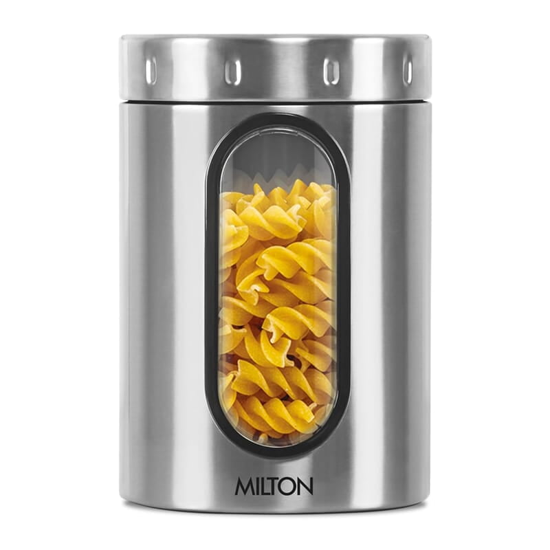 MILTON Steel Crispy 2000 Storage Jar, 2 Litres, Silver  Light Weight Odour Proof  Dishwasher Safe