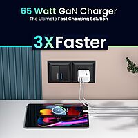 Portronics Adapto 65X 65W GaN Dual Port PD Charger with 100W Type-C Cable | White