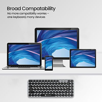 Portronics Bubble 2.0 Grey Wireless Keyboard features a stylish design, comfortable keys, Bluetooth connectivity, and long-lasting battery life for productivity.