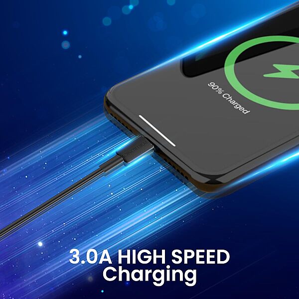 Portronics Konnect Link Micro USB Cable – 3A Fast Charging & 480 Mbps Data | 1M | Black