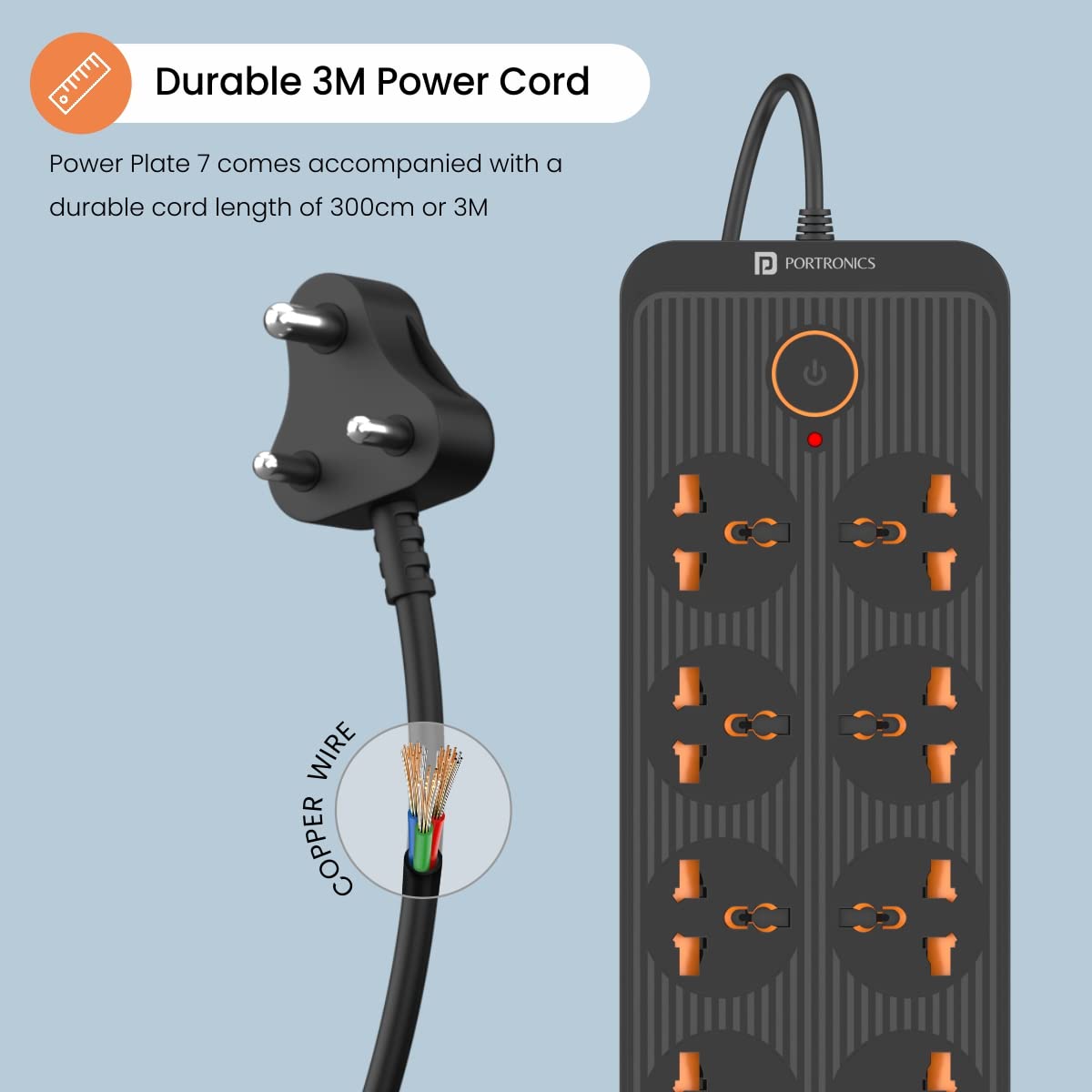 Portronics Power Plate 8 – 8 Sockets & 6 USB Ports (2500W) offers versatile charging with multiple outlets and fast USB ports, perfect for home or office use, ensuring all devices stay powered.
