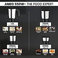 Crompton Ameo 550-Watt Mixer Grinder with MaxiGrind and Motor Vent-X Technology