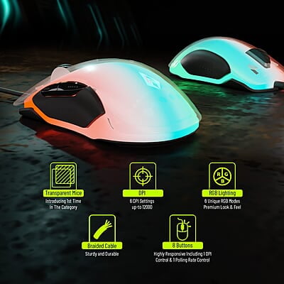 Archer Tech Lab Recurve 400 Transparent Wired Mouse Archer Tech Lab Recurve 400 Transparent Wired Mouse