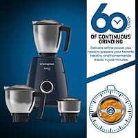 Crompton Ameo PRO 750-Watt 3 Jars Mixer Grinder with MaxiGrind and Motor Vent-X Technology (3 Stainless Steel Jars, Black & Blue)