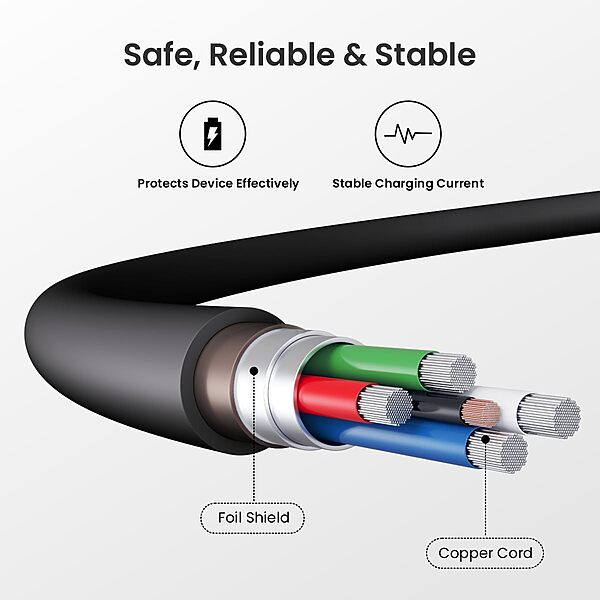 Portronics Link CL – Type-C to 8-Pin, 3A, 1M Black. Fast charging and data transfer cable, durable design, compatible with various devices, perfect for everyday use and travel.